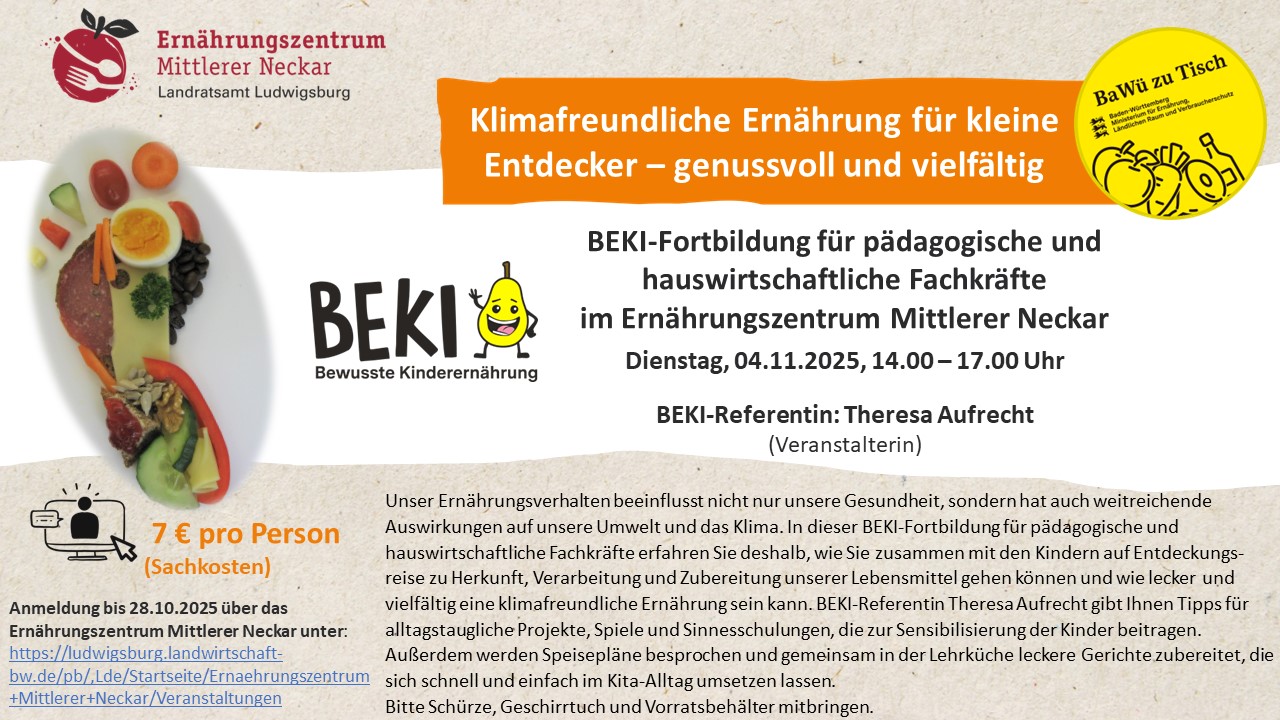 BEKI-Fortbildung für pädagogische und hauswirtschaftliche Fachkräfte