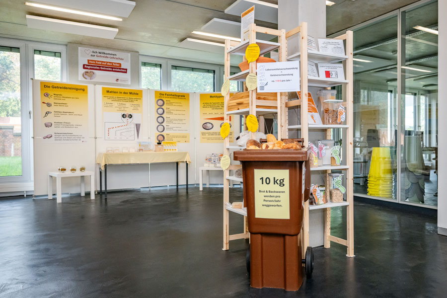 Aufbau zur Lehrschau mit Plakaten und Anschauungsmaterial